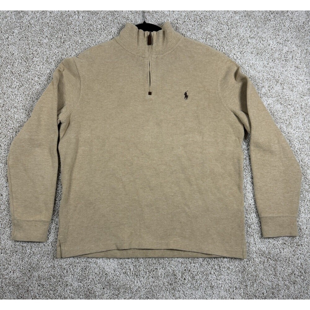 Polo Ralph Lauren Quarter Zip Sweater Mens M Beige Mock Neck Cotton